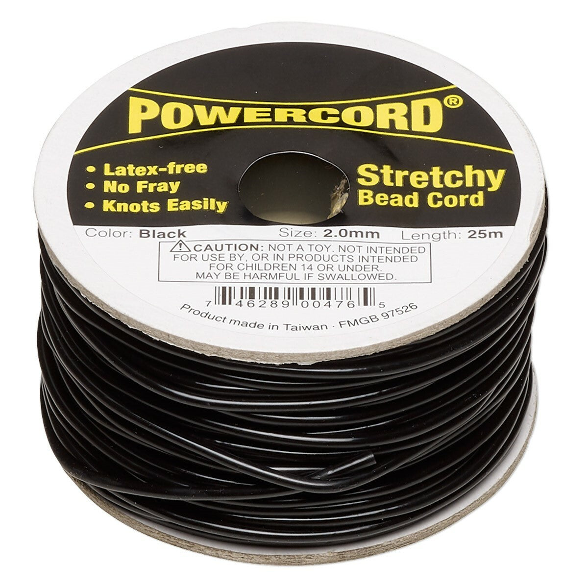 Powercord Black Latex-Free Elastic Stretch Cord 2mm 25 Meter Spool
