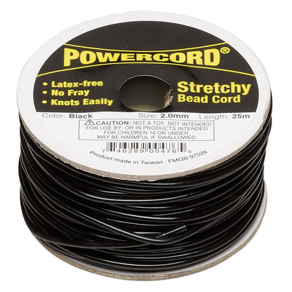 Powercord Black Latex-Free Elastic Stretch Cord 2mm 25 Meter Spool