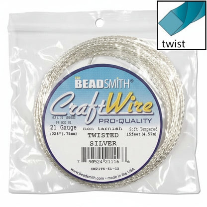 Non-Tarnish Silver Plated Copper Twisted Square Wire, 18 Gauge (1.02mm), 8 Feet