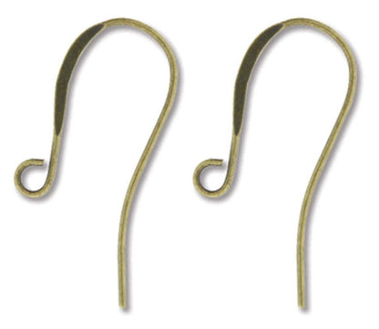 Antiqued Brass Plated 10x24mm Flattened Fishhook Ear Wires with Open Loop