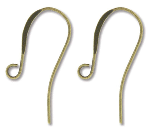 Antiqued Brass Plated 10x24mm Flattened Fishhook Ear Wires with Open Loop