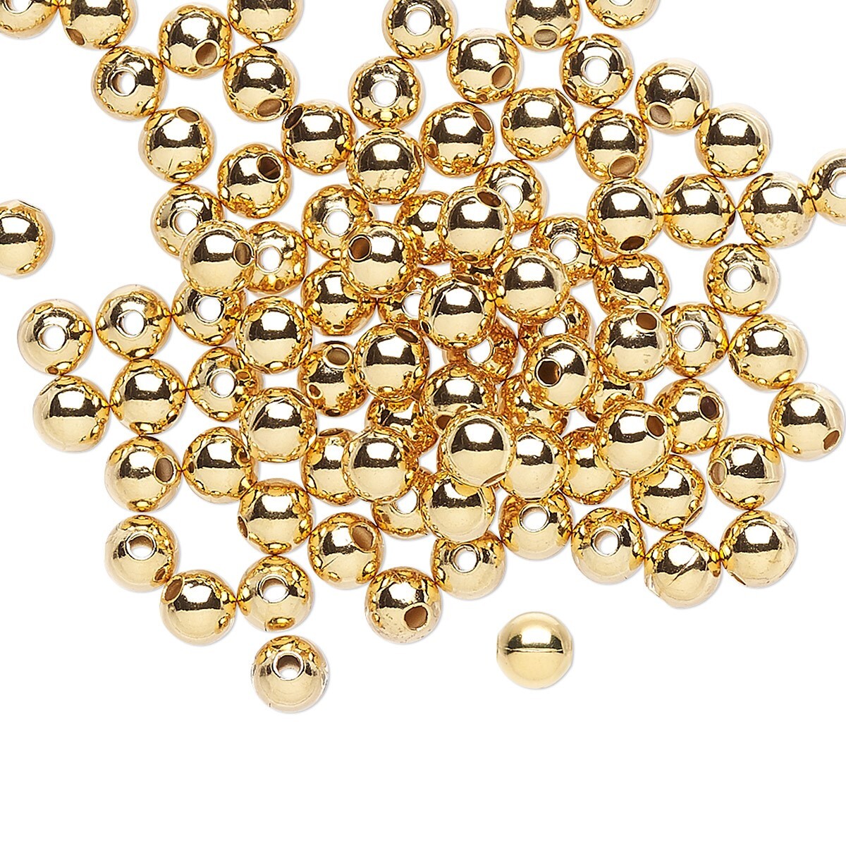Gold-Plated Brass 3mm Smooth Round Beads with 0.8mm Hole, 144 pcs