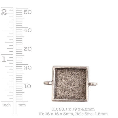 Antiqued Copper Pewter Square Bezel Link Pendant, 28.1x19mm - 1 pc