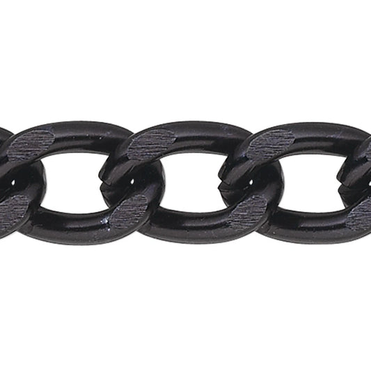Black Anodized Aluminum Cable Chain, 11x7mm Links — 5 Feet