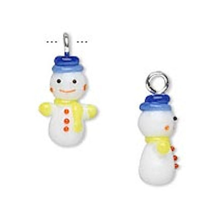 Lampwork Glass Snowman with Blue Hat 13x7mm Charm, 1 pc