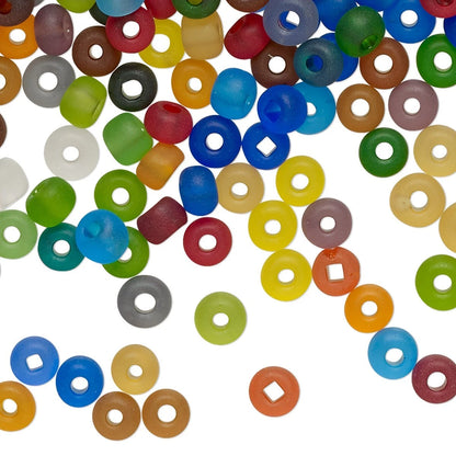 Czech Glass Translucent Frosted Mixed Colors #4 Round Seed Beads, 4.4mm, 50g