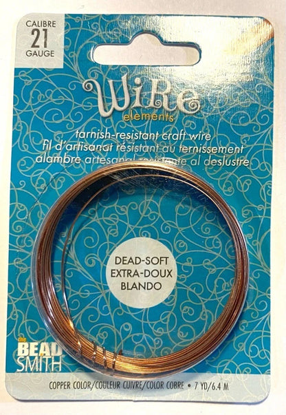 Beadsmith Copper Half Round Non-Tarnish Wire, 21 Gauge (0.72mm), 7 Yards