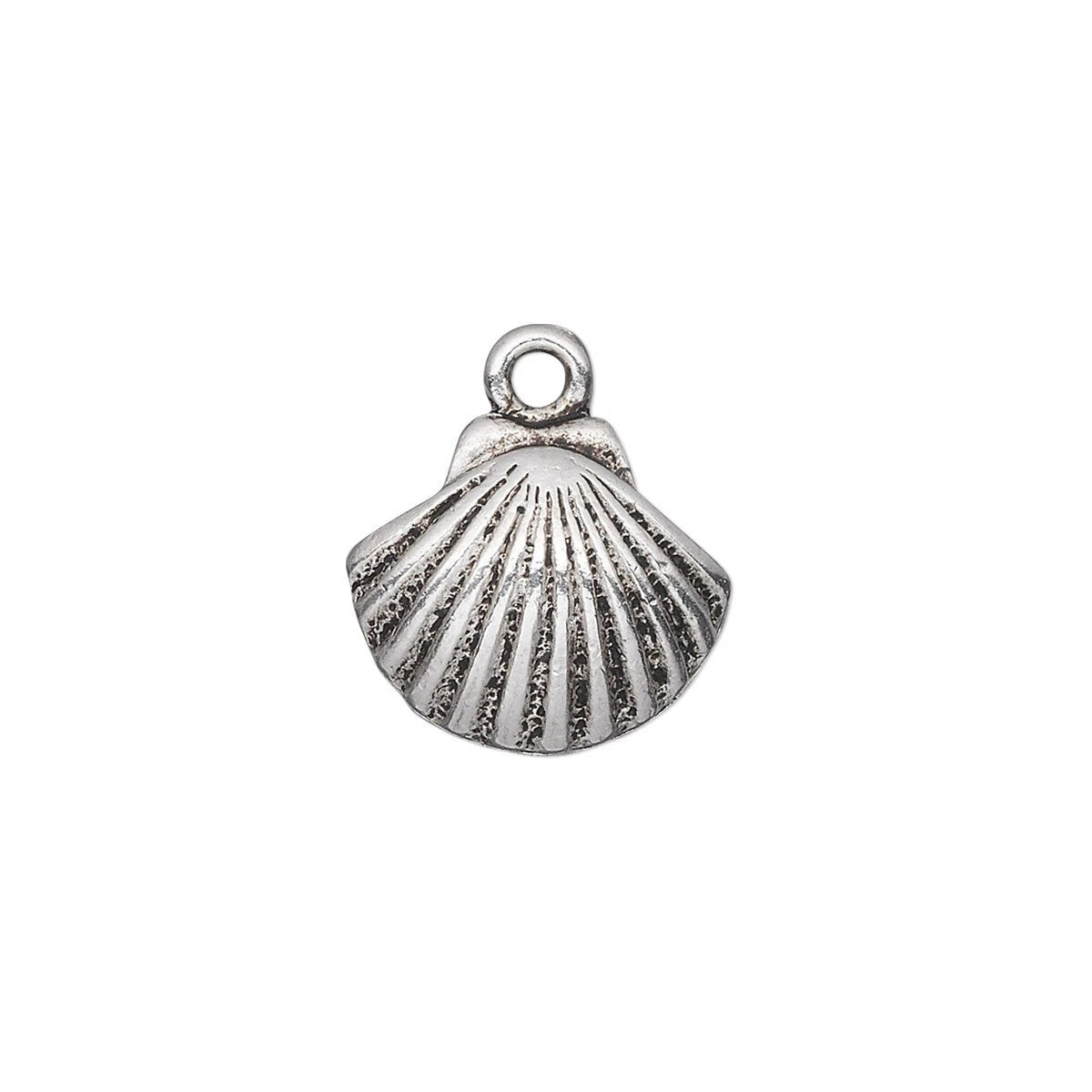 Antiqued Silver-Plated Pewter Shell Charms, 15x14mm, Single-Sided, 10 pcs