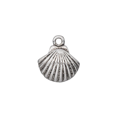 Antiqued Silver-Plated Pewter Shell Charms, 15x14mm, Single-Sided, 10 pcs