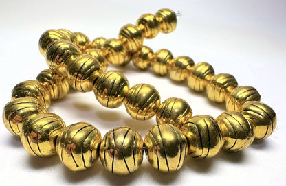 Beads, Antiqued Gold Plated Brass, Round Line Design, 9mm, 30 pcs