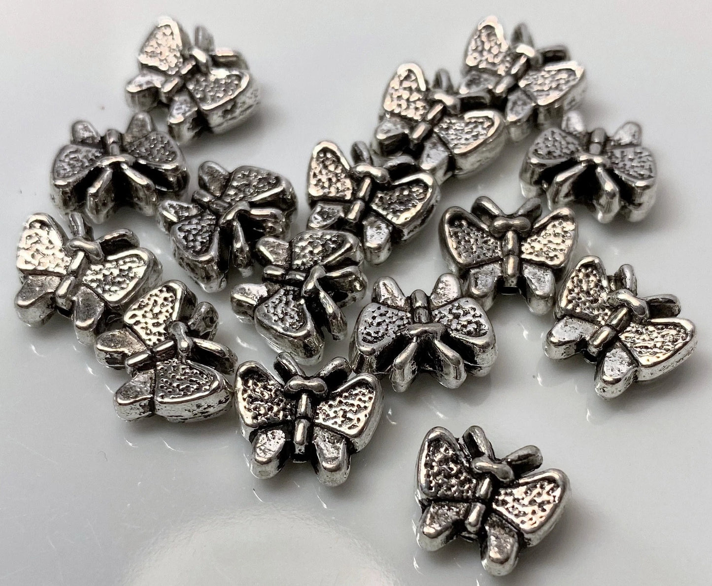 Antiqued Silver Plated Pewter 11x9mm Double Sided Butterfly Beads, 20 pcs