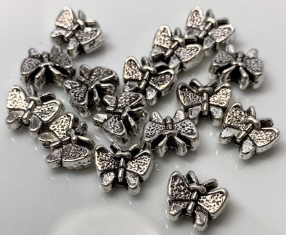 Antiqued Silver Plated Pewter 11x9mm Double Sided Butterfly Beads, 20 pcs