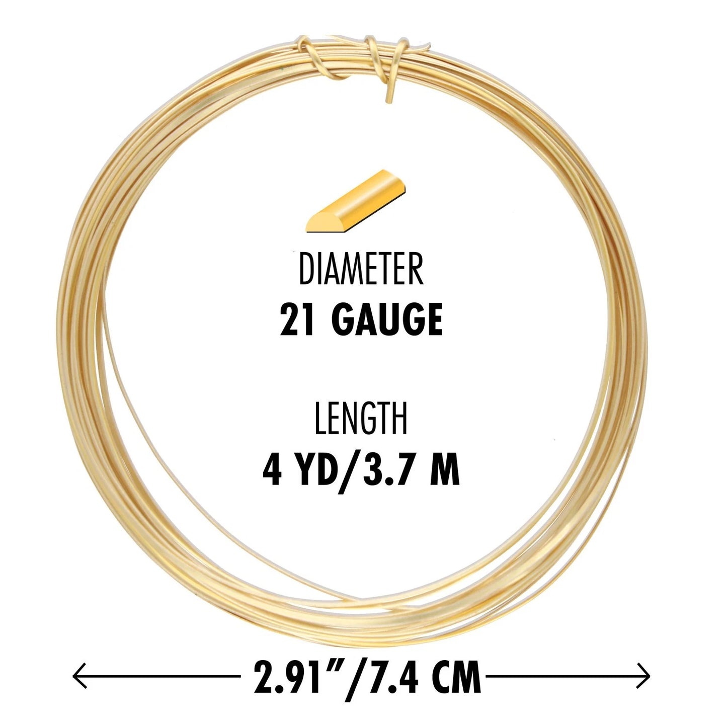 Beadsmith Gold Half Round Non-Tarnish Copper Wire, 21 Gauge (0.72mm), 4 Yards