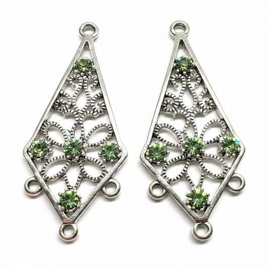 Swarovski Peridot Crystal Pewter Kite Earring Chandelier Focals, 34x18mm, 2 pcs