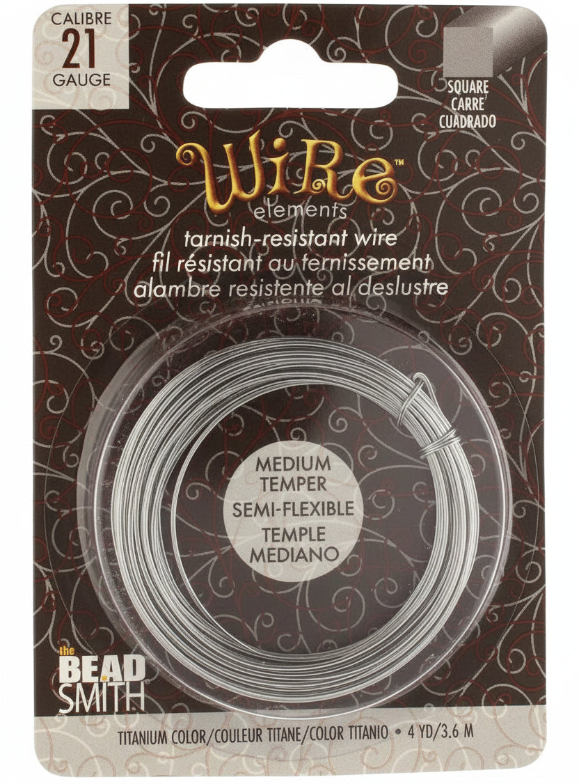 Titanium Square Non-Tarnish Copper Wire, 21 Gauge (0.72mm), 4 Yards