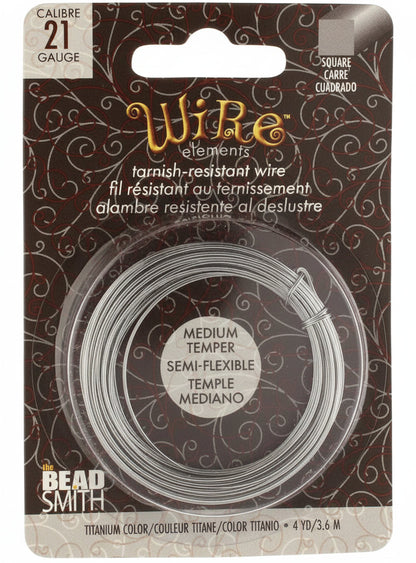 Titanium Square Non-Tarnish Copper Wire, 21 Gauge (0.72mm), 4 Yards