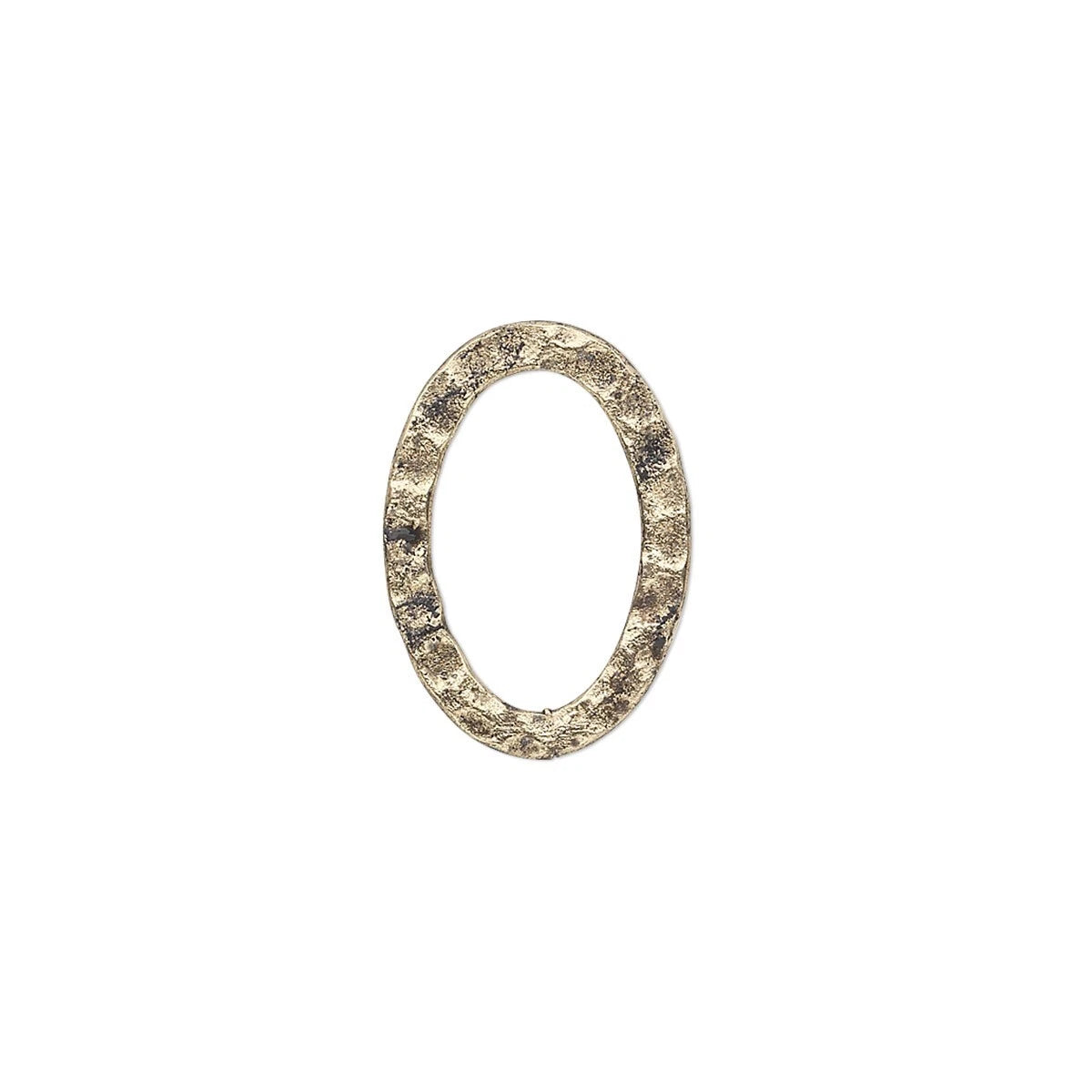 Antiqued Gold Steel Hammered Oval Links, 18x13mm, Double-Sided, 12 pcs