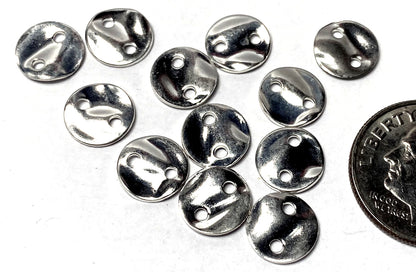 Beadsmith Silver Plated Hammered Round Disc 2-Hole Connectors, 8mm, 12 pcs