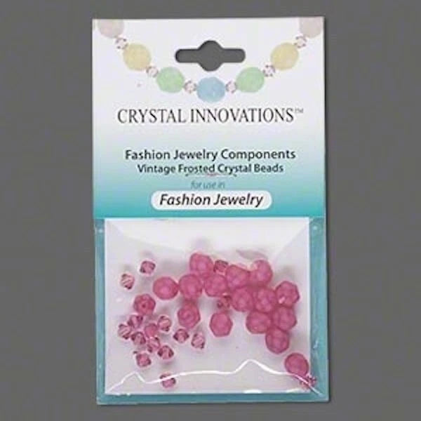 Czech Fire-Polished & Swarovski Crystal Bead Mix, Fuchsia/Light Rose, 32 pcs
