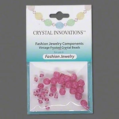 Czech Fire-Polished & Swarovski Crystal Bead Mix, Fuchsia/Light Rose, 32 pcs
