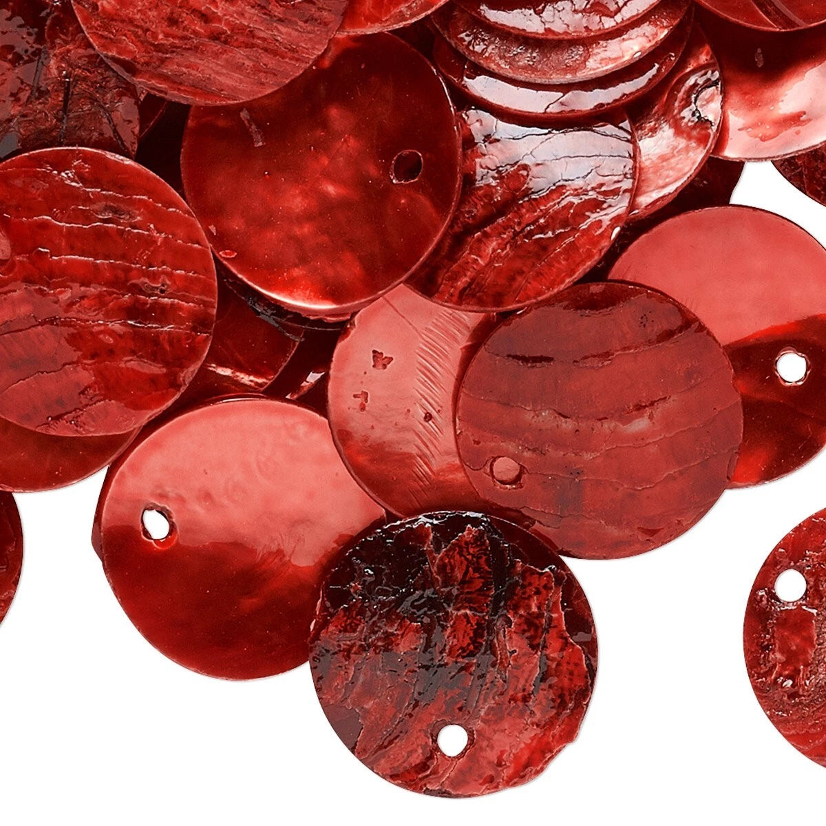 Fire Red Orange Mussel Shell Round Coin Drop Charms, 15mm, 100 pcs