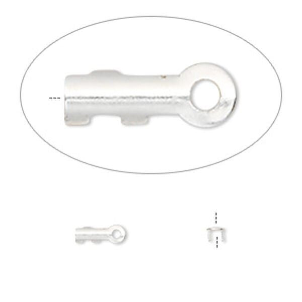 Silver Plated Brass Cord Ends 7x2mm Tube with Ring 1.5mm ID