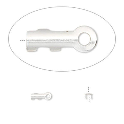 Silver Plated Brass Cord Ends 7x2mm Tube with Ring 1.5mm ID
