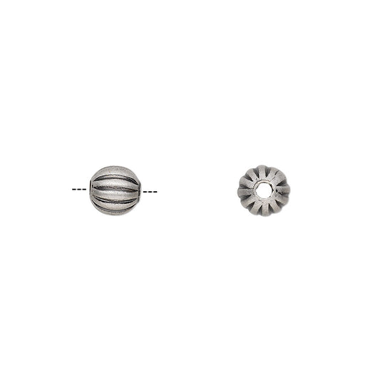 Antiqued Silver Plated Brass 6mm Corrugated Round Spacer Beads 1.3mm Hole (100 pc)