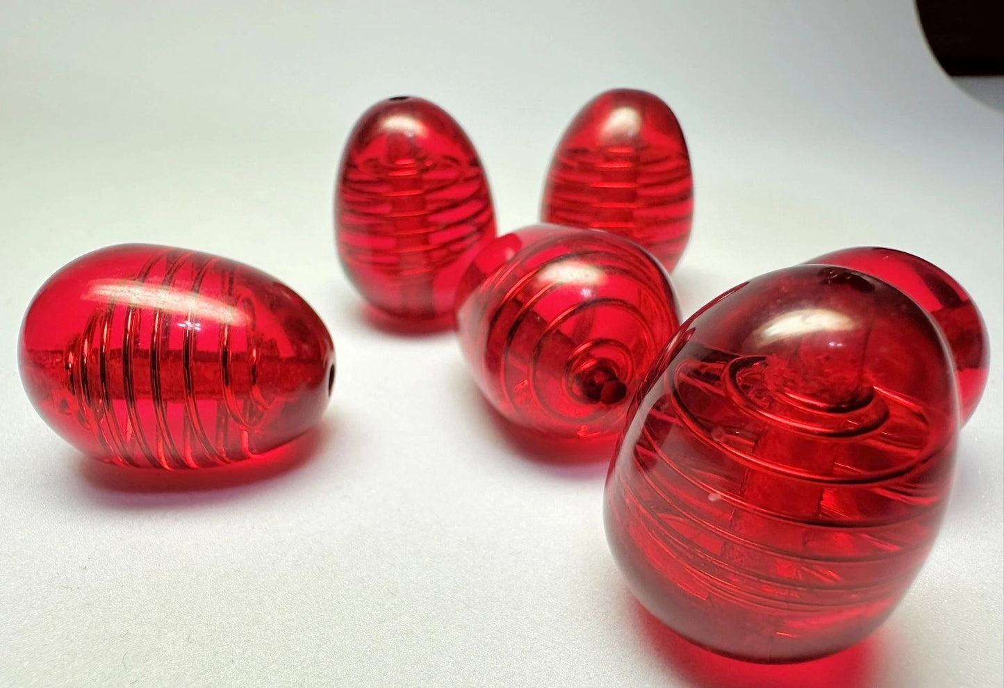 Red Resin Oval Beads with Gold Wire Spiral, 28x21mm, 6 pcs
