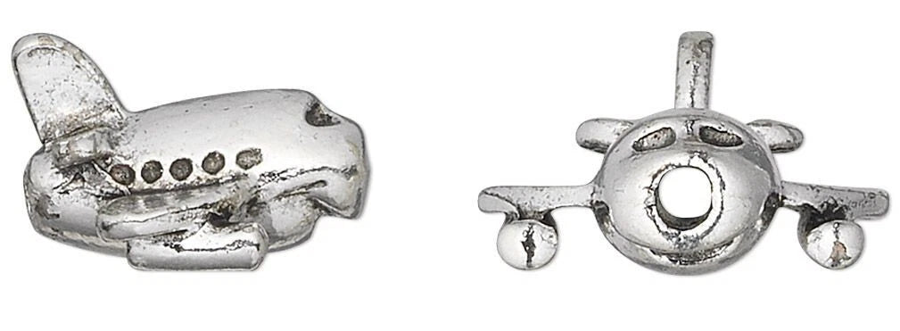 Antiqued Silver Plated Pewter 3D Airplane Beads, 17x14mm, 2 pcs