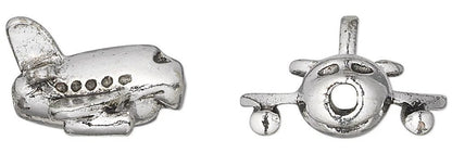 Antiqued Silver Plated Pewter 3D Airplane Beads, 17x14mm, 2 pcs