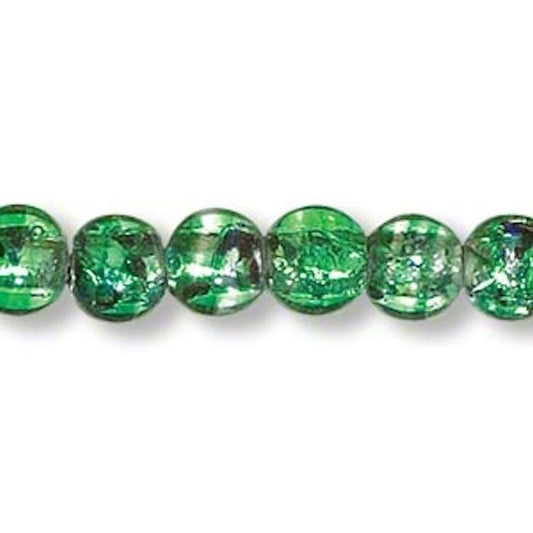 Lampwork Glass Emerald Green Metallic Foil 8mm Round Beads, 1 Strand (approx. 50)