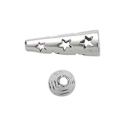 JBB Antiqued Sterling Silver Cone Bead Caps with Cutout Stars, 13.5x5mm, 2 pcs