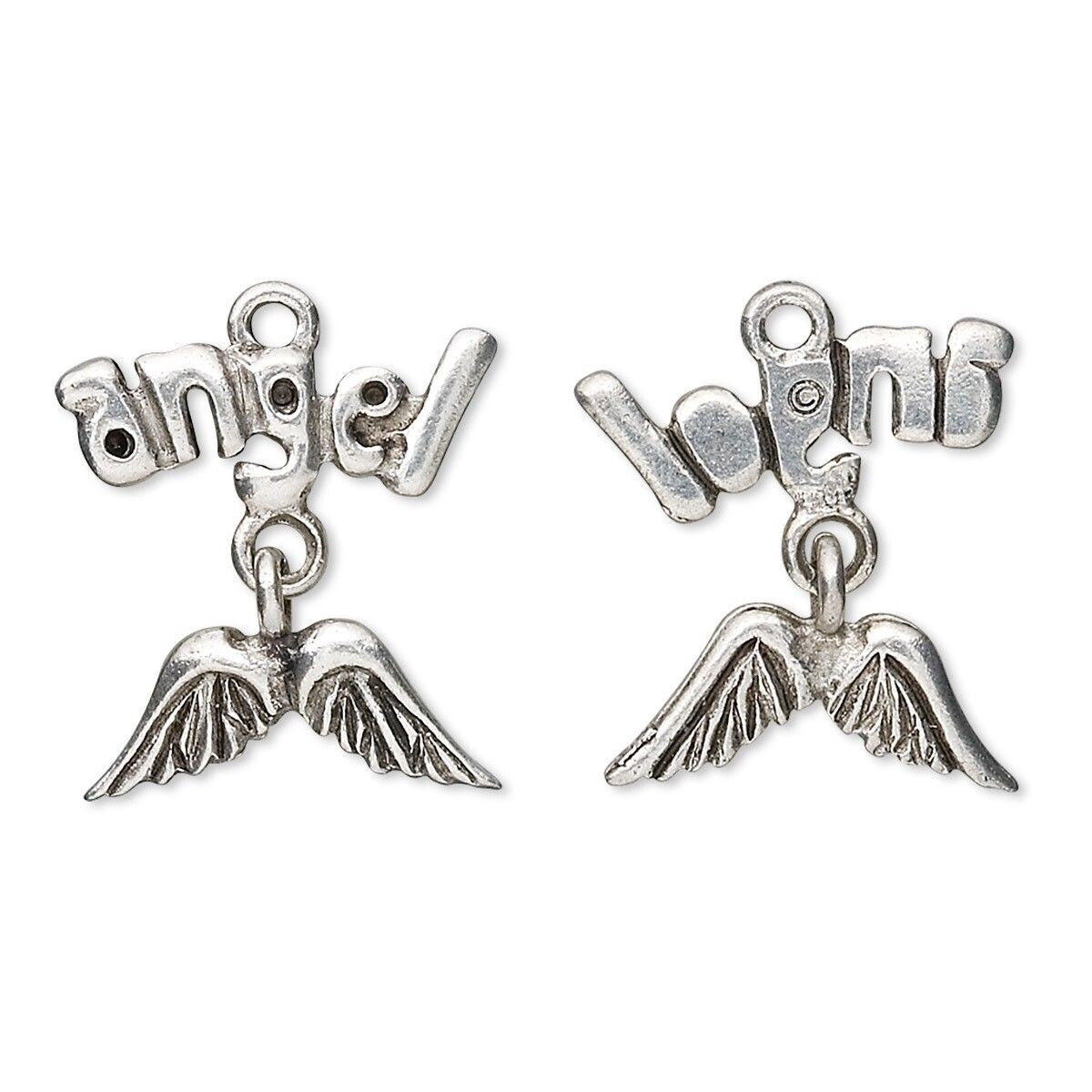 Antiqued Pewter Angel & Wings Charms, 18x18mm - Pack of 2