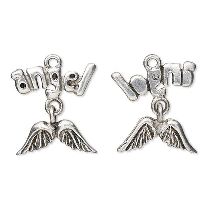 Antiqued Pewter Angel & Wings Charms, 18x18mm - Pack of 2
