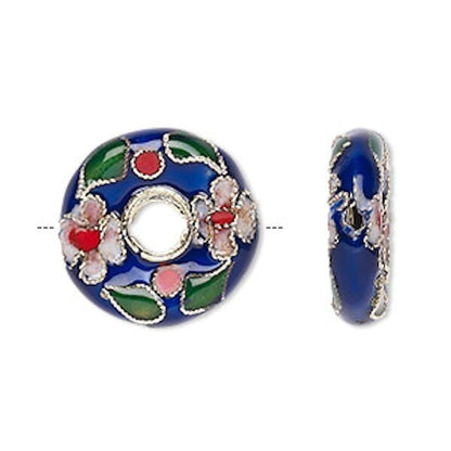 Cobalt Blue Cloisonné Donut Beads 20x5mm, 4 pcs