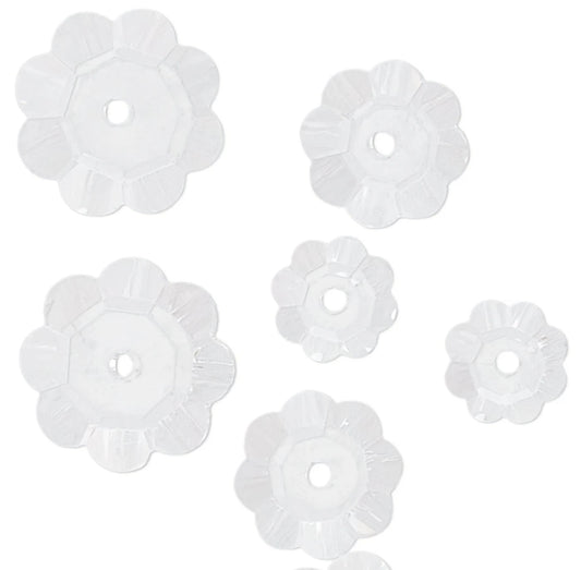 Bead Mix, 12 Trans Clear Margarita Flower Glass Crystal of 3 Graduated Sizes