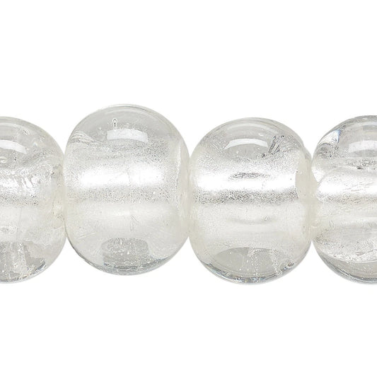 Lampworked Glass Clear & Silver Foil Puffed Oval Beads, 21mm, 1 Strand (approx. 24-27)