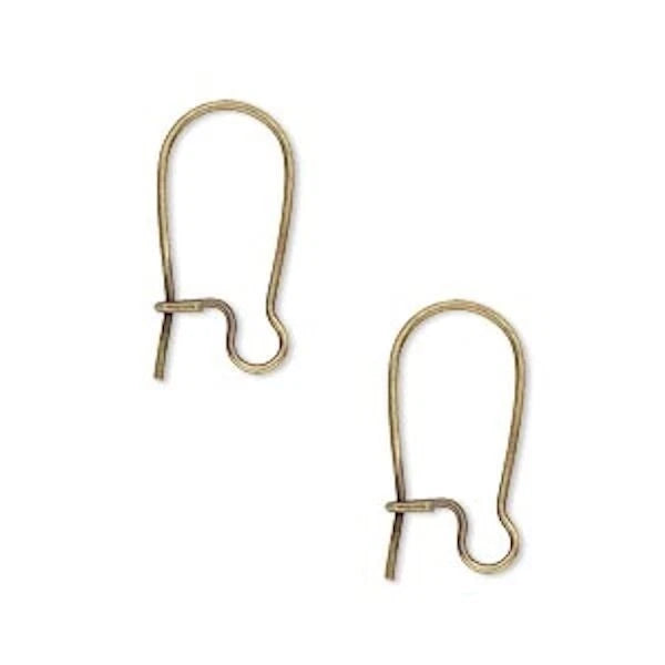 Antiqued Gold Plated Brass Kidney Ear Wires with Open Loop, 18mm, 50 Pairs