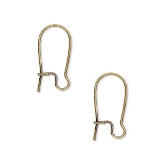 Antiqued Gold Plated Brass Kidney Ear Wires with Open Loop, 18mm, 50 Pairs