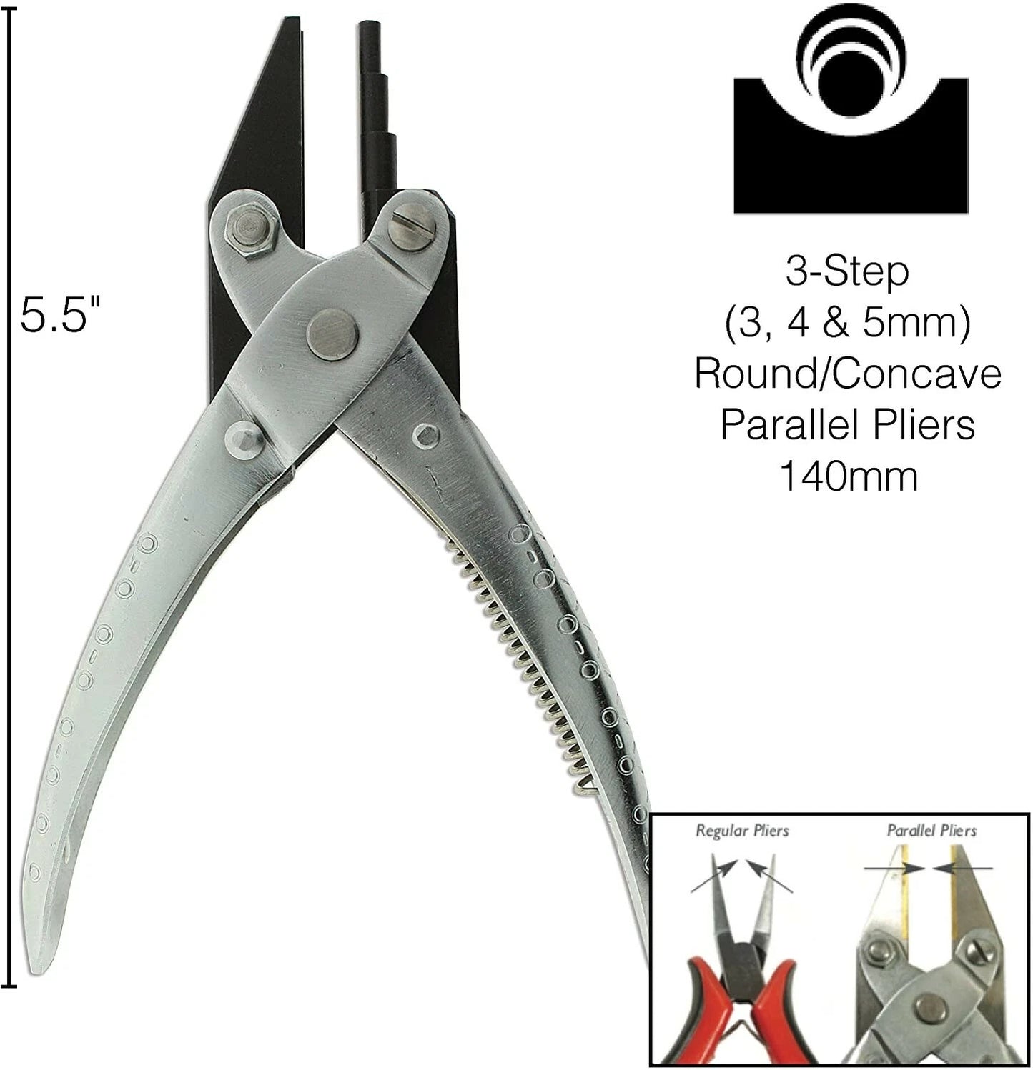 BeadSmith 3-Step Round & Concave Parallel Jaw Pliers, 3/4/5mm Steps, 5-1/2 inch