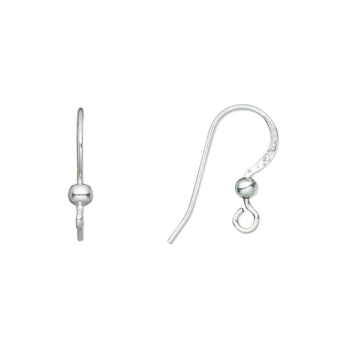 A pair of silver fishhook ear wires with small polished beads, shown on a plain white background.