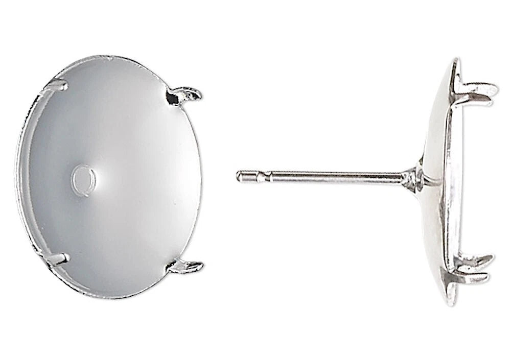 Silver Plated Steel Flat Pad Earring Posts, 14mm, with 4-Prong 13mm Setting, 10 pcs