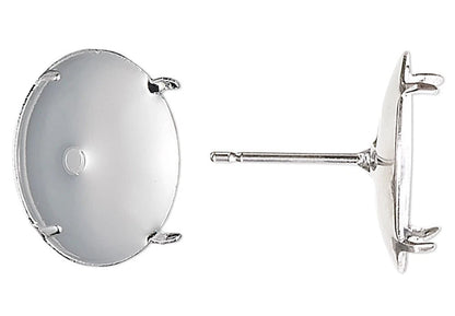 Silver Plated Steel Flat Pad Earring Posts, 14mm, with 4-Prong 13mm Setting, 10 pcs