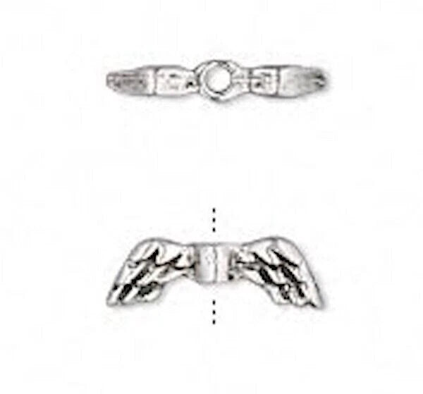 Antiqued Silver Pewter Double-Sided Angel Wing Beads, 13x4.5mm, 6 pcs