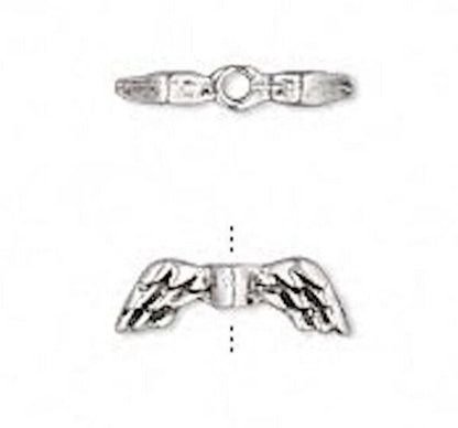 Antiqued Silver Pewter Double-Sided Angel Wing Beads, 13x4.5mm, 6 pcs