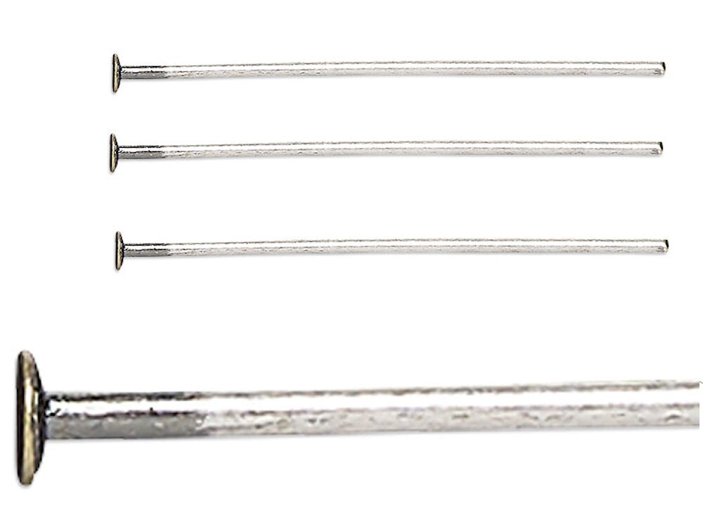 Head Pins, Antiqued Silver Plated Brass, 2 inch, 21 Gauge, 144 pcs