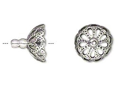 Antiqued Sterling Silver Filigree Bead Caps, 11x10mm, 2 pcs