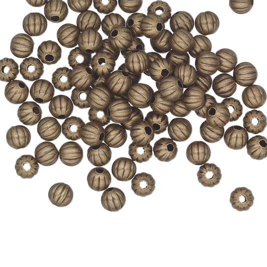 Antiqued Gold Plated Brass 4mm Corrugated Round Beads, 100 pcs