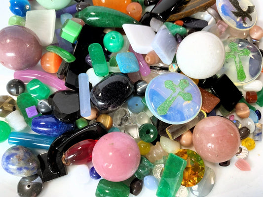 Gemstone & Glass Component Mix, Assorted Colors & Shapes, 1/2 lb (approx. 200–600 pcs)